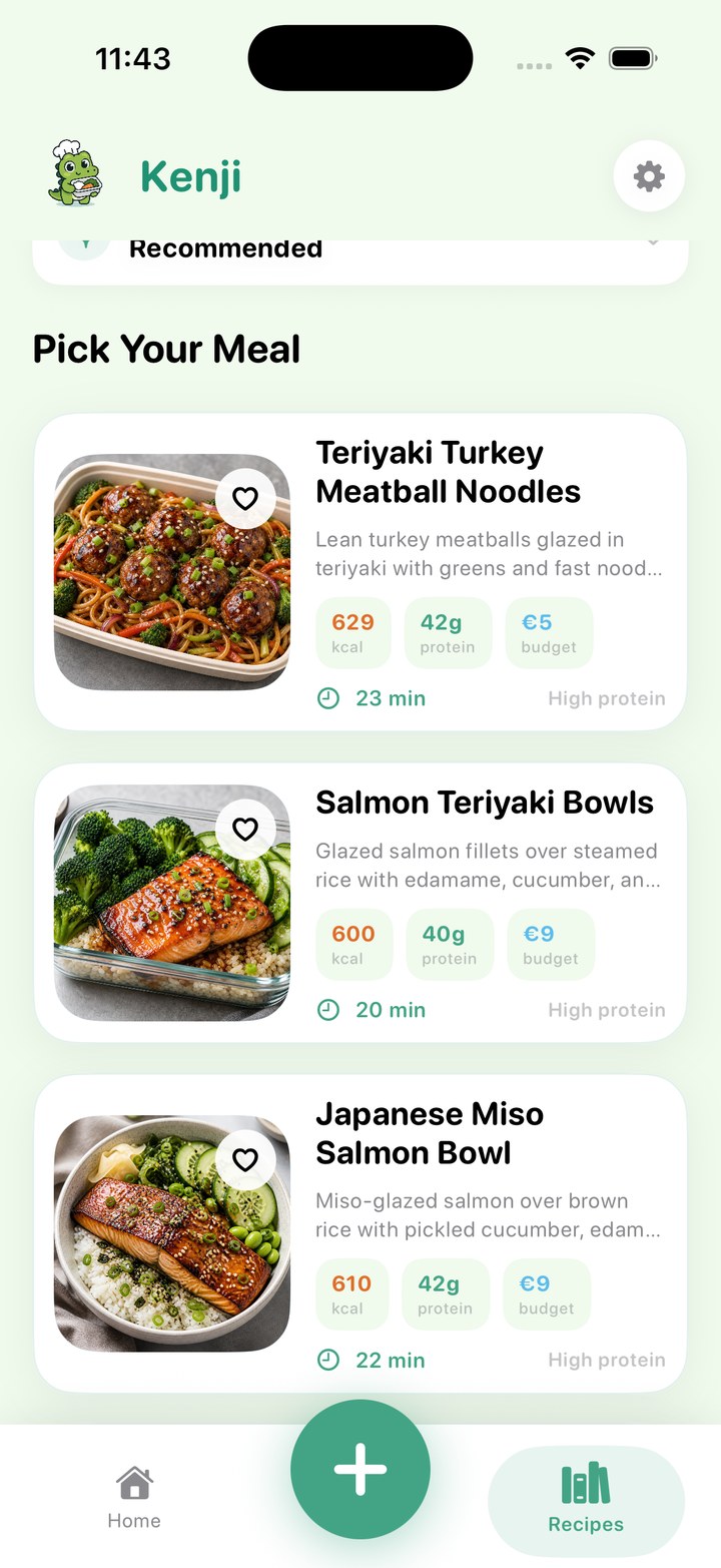 Recommended meals screen