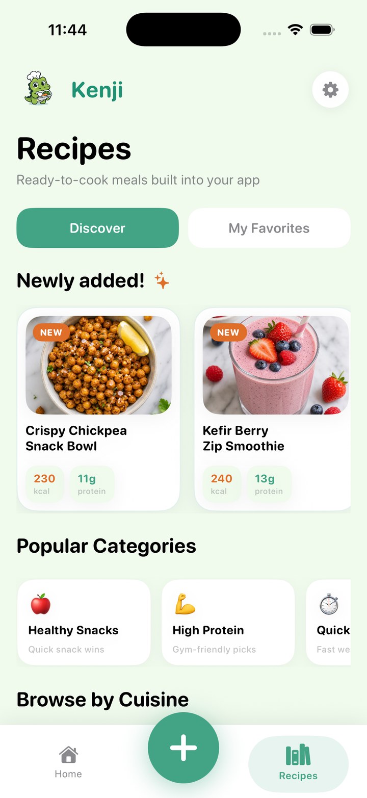 Recipes screen